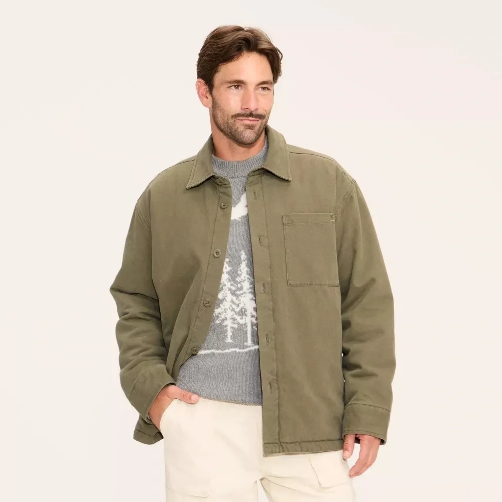 Woolrich Target Mens XL Extra Large Twill Shacket Jacket Olive Green Button Down